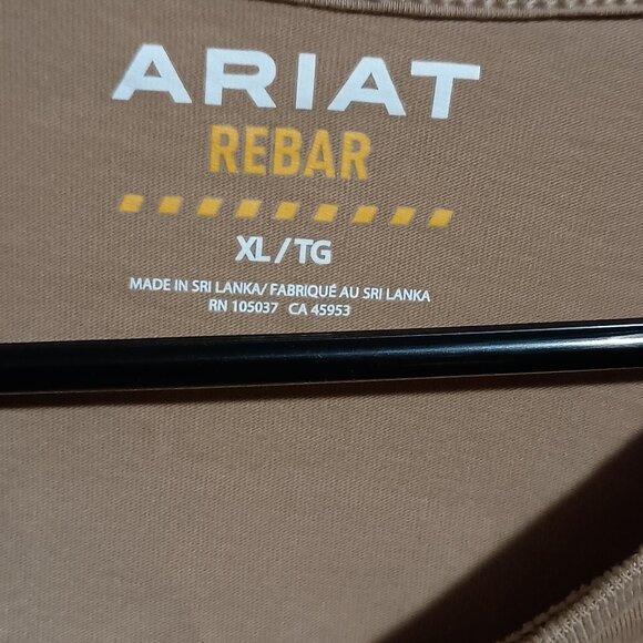 Ariat Rebar Born 4 This Mens Long Sleeve Pocket T-shirt Size XL Tan - Picture 7 of 13
